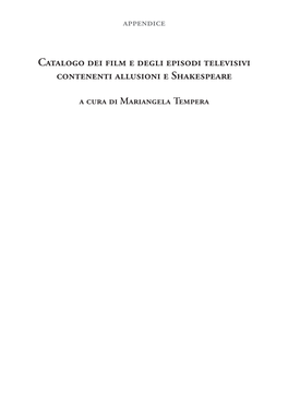 Catalogo Dei Film E Degli Episodi Televisivi Contenenti Allusioni E Shakespeare
