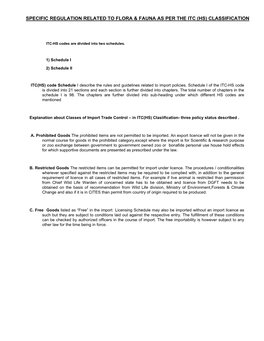 Specific Regulation Related to Flora & Fauna As Per the Itc (Hs) Classification