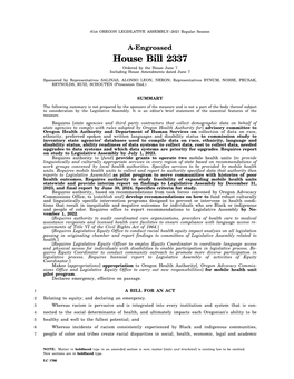 House Bill 2337 Ordered by the House June 7 Including House Amendments Dated June 7