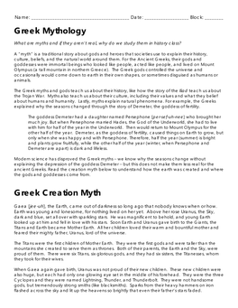 Greek Mythology Greek Creation Myth