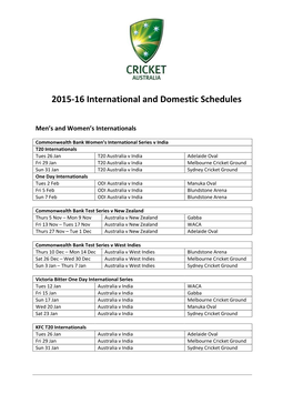 2015-16 International and Domestic Schedules