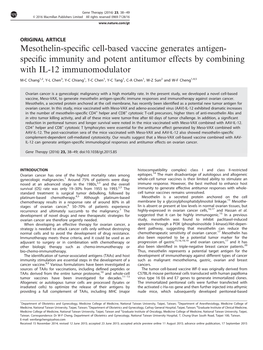 Mesothelin-Specific Cell-Based Vaccine Generates Antigen-Specific