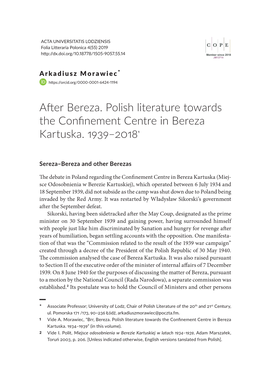 After Bereza. Polish Literature Towards the Confinement Centre in Bereza Kartuska