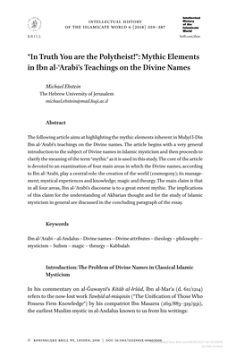 “Intruthyou Are the Polytheist!”: Mythic Elements in Ibn Al-ʿarabī