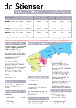 Tarieven 2021 Verschijning: Elke Week
