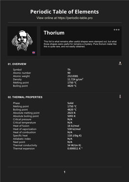 Thorium Periodic Table of Elements