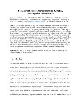 Sensational Science, Archaic Hominin Genetics, and Amplified Inductive Risk by Joyce C