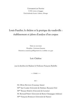 Louis Fuzelier, Le Théâtre Et La Pratique Du Vaudeville : Établissement Et Jalons D’Analyse D’Un Corpus