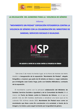 “Movimiento Sin Piedad” Exposición Fotográfica Contra La Violencia De Género Con La Colaboración Del Ministerio De Sanidad, Servicios Sociales E Igualdad