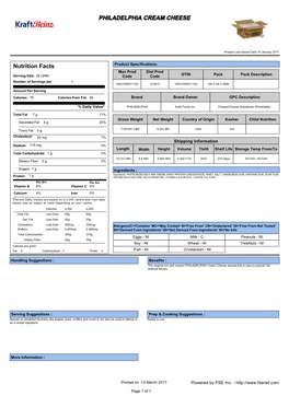 PHILADELPHIA CREAM CHEESE Nutrition Facts