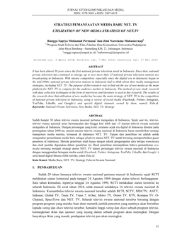 Strategi Pemanfaatan Media Baru Net. Tv Utilization of New Media Strategy of Net.Tv