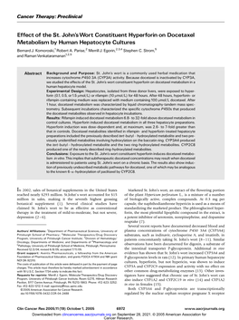 Effect of the St. John's Wort Constituent Hyperforin on Docetaxel Metabolism by Human Hepatocyte Cultures