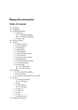 Ffmpeg Documentation Table of Contents
