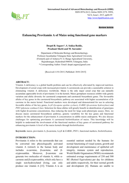 Enhancing Provitamin a of Maize Using Functional Gene Markers