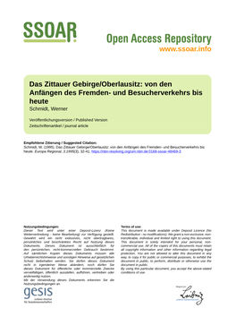 Das Zittauer Gebirge/Oberlausitz: Von Den Anfängen Des Fremden- Und Besucherverkehrs Bis Heute Schmidt, Werner