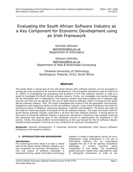 Evaluating the South African Software Industry As a Key Component for Economic Development Using an Irish Framework