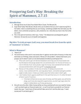 Prospering God's Way: Breaking the Spirit of Mammon, 2.7.15