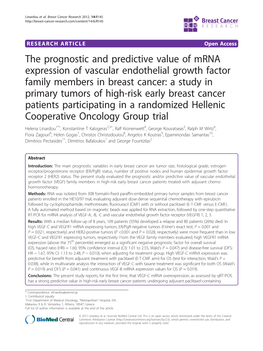 The Prognostic and Predictive Value of Mrna Expression of Vascular