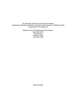 An Internship with Kirvin Doak Communications a Capstone Internship Submitted to Southern Utah University in Fulfillment of the Requirement for the Degree Of