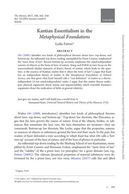 Kantian Essentialism in the Metaphysical Foundations