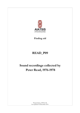 Guide to Sound Recordings Collected by Peter Read