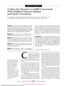 A Splice-Site Mutation in GABRG2 Associated with Childhood Absence Epilepsy and Febrile Convulsions