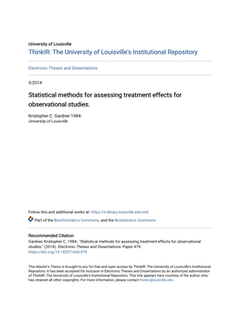 Statistical Methods for Assessing Treatment Effects for Observational Studies