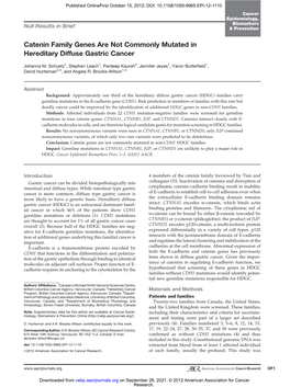 Catenin Family Genes Are Not Commonly Mutated in Hereditary Diffuse Gastric Cancer