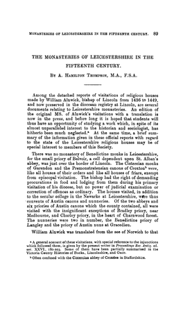 The Monasteries of Leicestershire in the Fifteenth Century