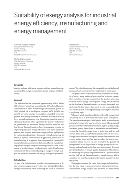 Suitability of Exergy Analysis for Industrial Energy Efficiency, Manufacturing and Energy Management