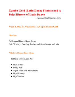 Zumba Gold (Latin Dance Fitness) and a Brief History of Latin Dance ---Leishanbhag1@Gmail.Com