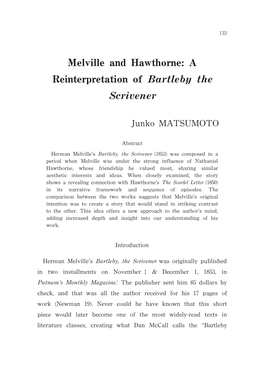 Melville and Hawthorne: a Reinterpretation of Bartleby the Scrivener