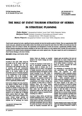 The Role of Event Tourism Strategy of Serbia in Strategic Planning