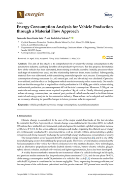 Energy Consumption Analysis for Vehicle Production Through a Material Flow Approach