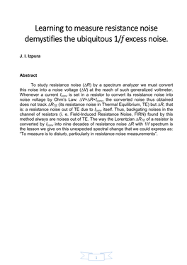 Learning to Measure Resistance Noise Demystifies the Ubiquitous 1/Fexcess