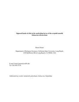 Opposed Bands of Cilia in the Nonfeeding Larvae of the Serpulid Annelid Salmacina Tribranchiata