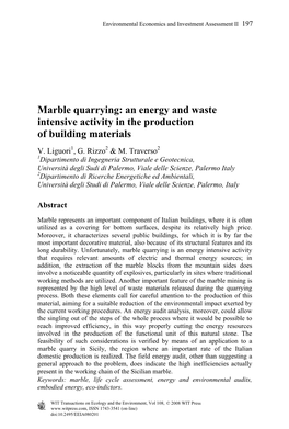 Marble Quarrying: an Energy and Waste Intensive Activity in the Production of Building Materials V