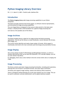 Python Imaging Library Overview