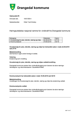 Høringsuttalelse Nasjonal Ramme for Vindkraft Fra Drangedal Kommune