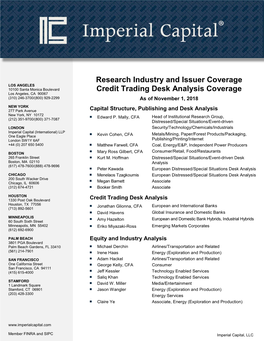 Research Industry and Issuer Coverage Credit Trading