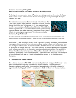 Srebrenica in Summary 07 Aug 2008 an Overview of the Legal Proceedings Relating to the 1995 Genocide