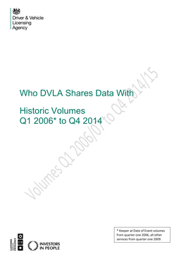 Who DVLA Shares Data with Historic Volumes Q1 2006* to Q4 2014