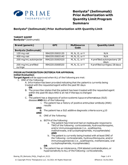 Benlysta® (Belimumab) Prior Authorization With