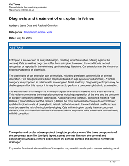 Diagnosis and Treatment of Entropion in Felines