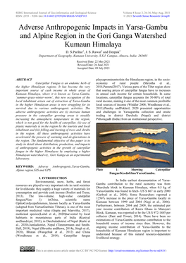 Adverse Anthropogenic Impacts in Yarsa-Gambu and Alpine Region in the Gori Ganga Watershed Kumaun Himalaya