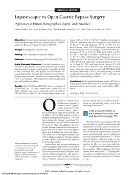 Laparoscopic Vs Open Gastric Bypass Surgery Differences in Patient Demographics, Safety, and Outcomes