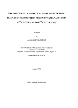 A Study of Natural Light in Hindu Temples in the Southern Region of Tamilnadu, India (7' Century AD to 17' Century AD)