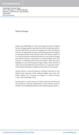 Medieval Bruges Edited by Andrew Brown , Jan Dumolyn Frontmatter More Information I