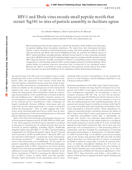 HIV-1 and Ebola Virus Encode Small Peptide Motifs That Recruit Tsg101 to Sites of Particle Assembly to Facilitate Egress