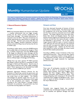 I. Natural Disasters Update Hotspots and Haze